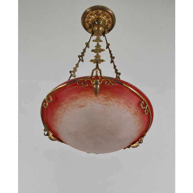 Burnt Orange French Art Deco Pendant Light by Charles Schneider - 1925 Chandelier France For Sale - Image 8 of 14