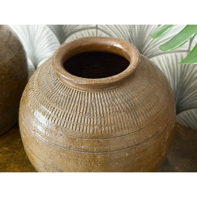 Brown Antique Chinese Terracotta Ceramic Pickling Jar Flower Pot Planter Vases - Set of 3 For Sale - Image 8 of 9