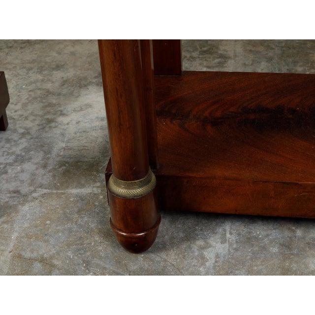 French Early 19th Century French Empire Early 19th Century Walnut Console Tables with Grey Marble Tops For Sale - Image 3 of 12