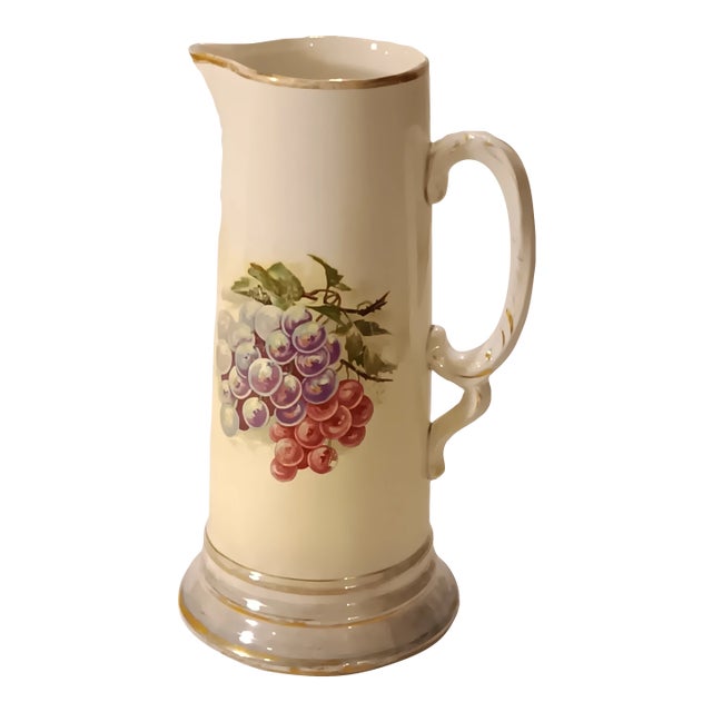 Vintage Limoges Style Pitcher With Grape Motif For Sale