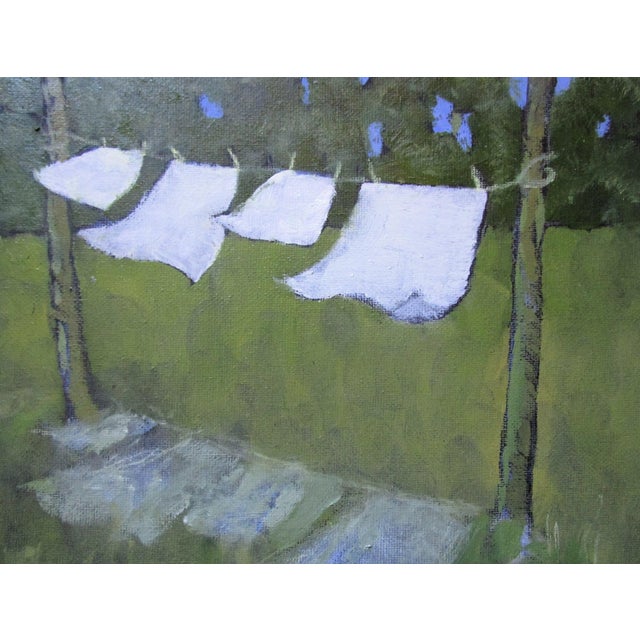 Backyard Clothesline Lynne French Laundry Landscape O/C 8x10 Art Painting For Sale - Image 4 of 6
