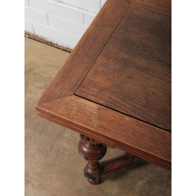 Brown Antique Renaissance Revival Extendable Oak Table With Carved Masks and Ornate Detailing For Sale - Image 8 of 9