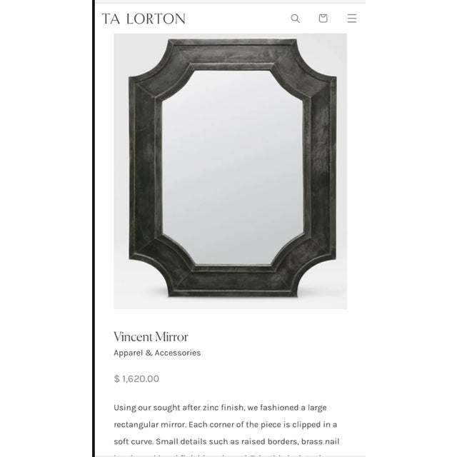 Large Clipped Corner Zinc Ta Lorton Vincent Mirror For Sale - Image 4 of 9