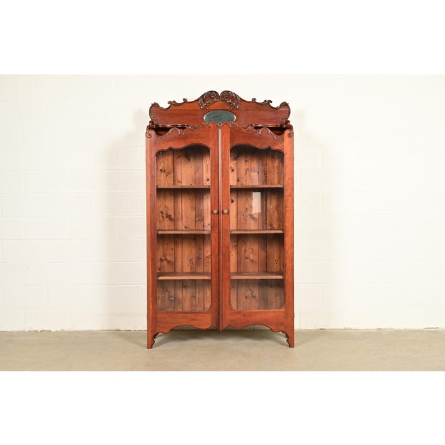 Antique Victorian Carved Cherry Wood Two-Door Bookcase Cabinet, Circa 1880s For Sale - Image 12 of 12