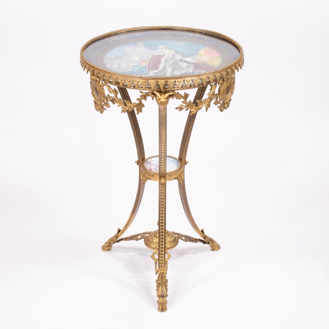 French Louis XVI Revival ormolu (fire gilt, mercury-gilt bronze) and Sèvres style porcelain guéridon, made in France...