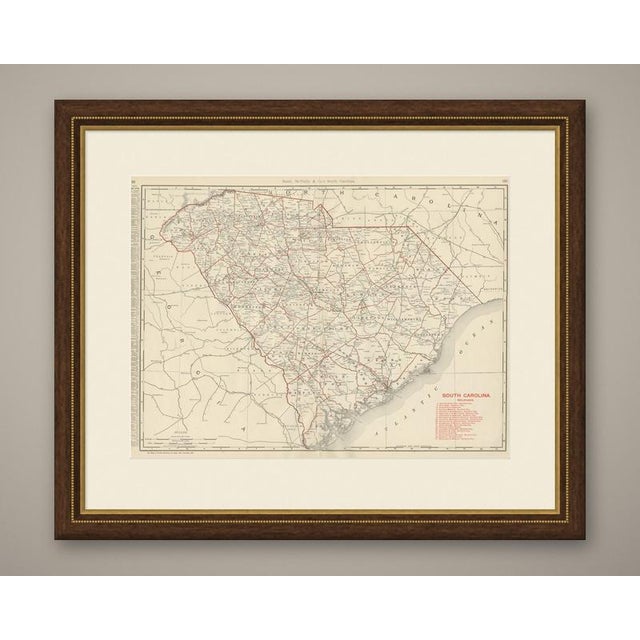 Every county is named and coloured on this antique map of South Carolina, published by Rand McNally in 1899 in its indexed...