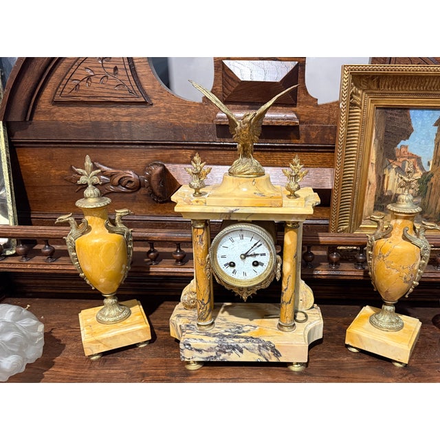 Column Mantel Clock with Cassolettes, Set of 3 For Sale - Image 4 of 13