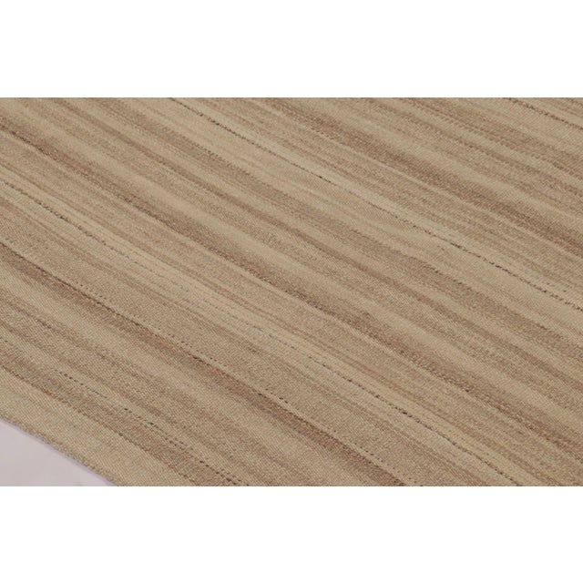 Rug & Kilim’s Contemporary Minimal Rez Kilim in Brown Textural Stripes For Sale In New York - Image 6 of 9