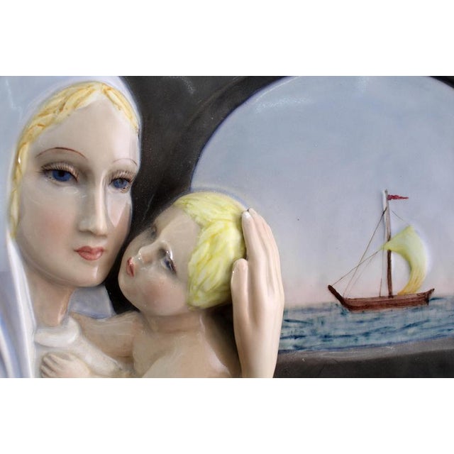 Madonna del Navigatore on Glazed Ceramic Bas-Relief by Igni Torino, Italy, 1940s For Sale - Image 6 of 11