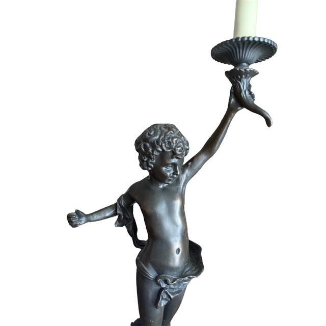 Figurative French Bronze Figural Table Lamp After Auguste Moreau For Sale - Image 3 of 12