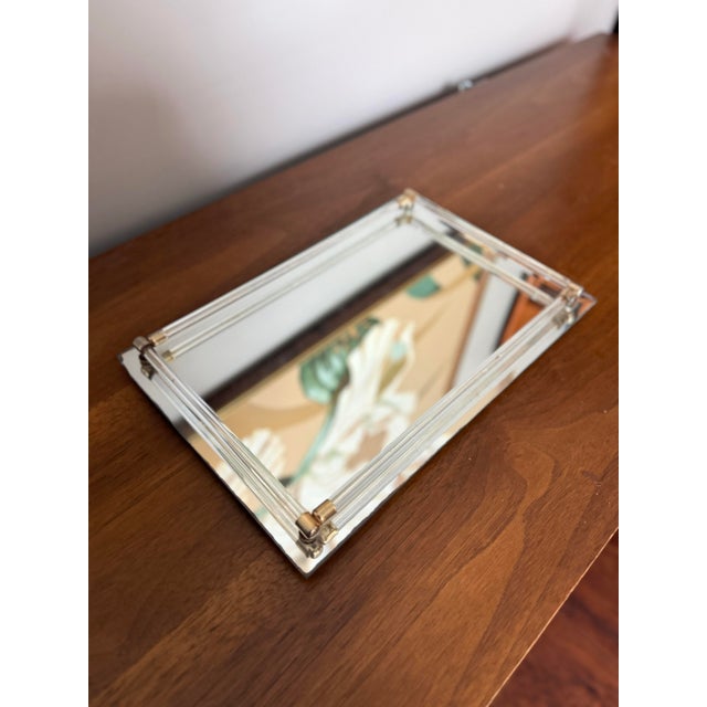 Mid-Century Modern Vintage Glass Mirror and Lucite Vanity Tray For Sale - Image 3 of 12