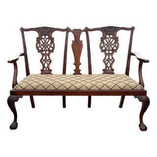 Vintage 1940’s Mahogany Chippendale Settee For Sale