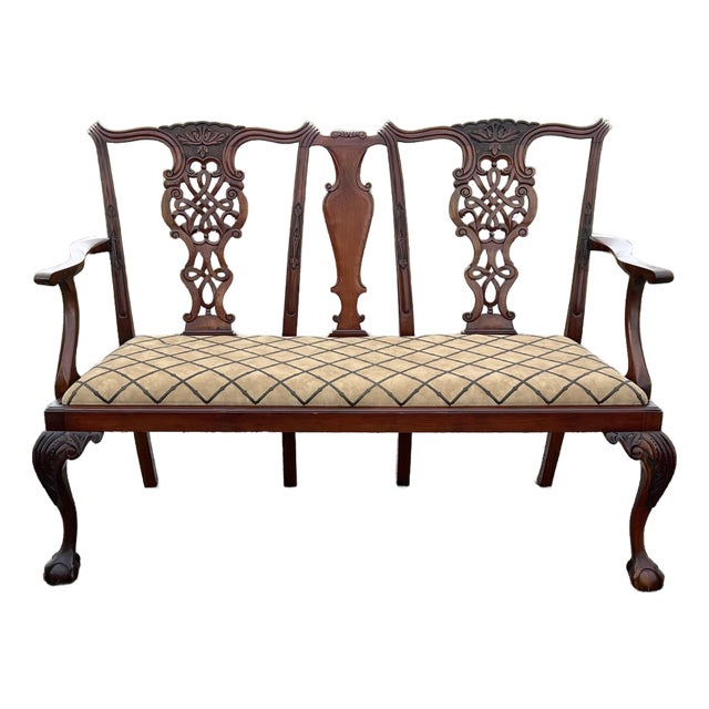 Vintage 1940’s Mahogany Chippendale Settee For Sale