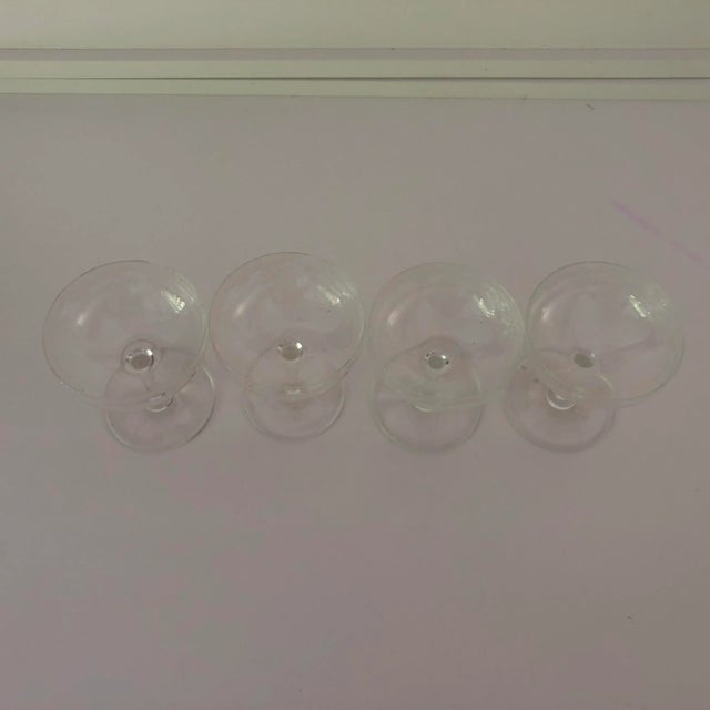 1940s Vintage Lace & Floral Design Etched Champagne Glasses S/4 For Sale - Image 5 of 8