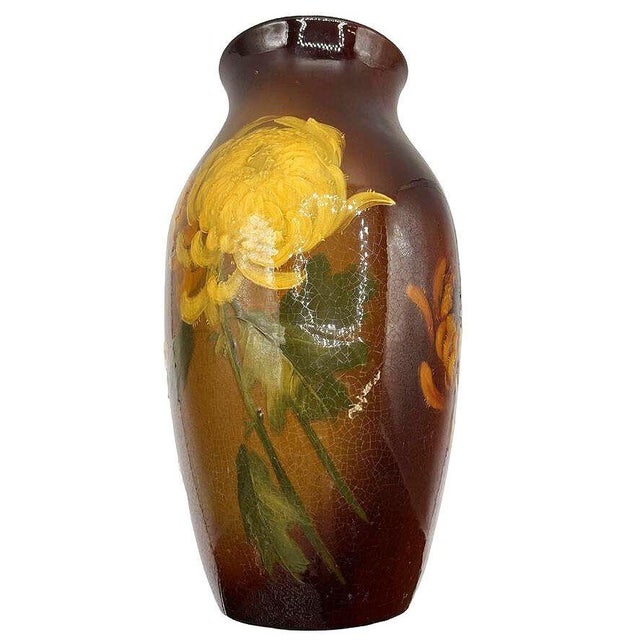 Exquisite art pottery glaze vase perfectly captures the essence American Arts and Crafts movement. The baluster-form...