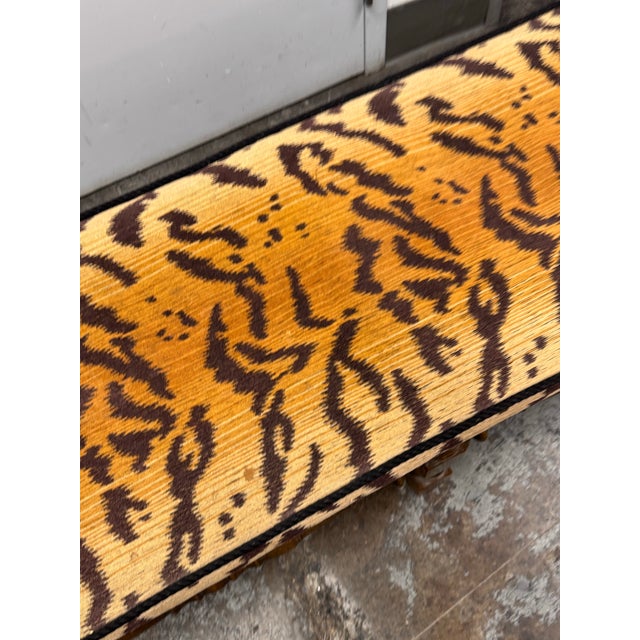 Textile Antique Italian Carved Wood Bench in Tiger Print, Early 20th Century. For Sale - Image 7 of 12