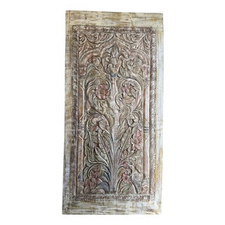 Vintage Tree of Life Carved Wood Door Panel – Decorative Barn Door Wall Art 84x41 For Sale