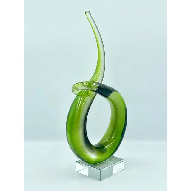 Green Italian Abstract Green Murano Glass Twist Sculpture, 1960s For Sale - Image 8 of 9
