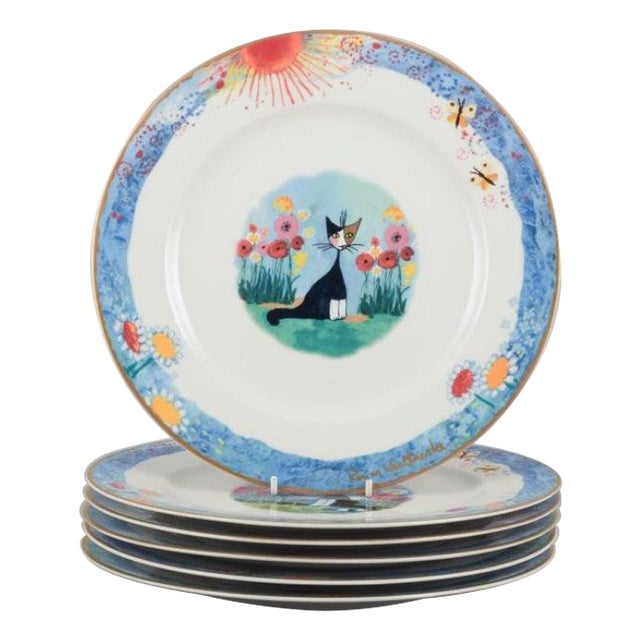 Dinner Plates with Cat Motifs by Rosina Wachtmeister for Goebel, Germany, Set of 6 For Sale
