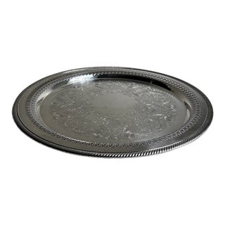 Mid 20th Century Wm Rogers Larger Silver Plate Round Serving Tray For Sale