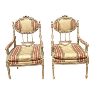 Pair of Early 20th Century Louis XVI Revival Painted Armchairs, Circa 1900–1920 For Sale