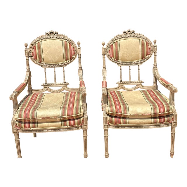 Pair of Early 20th Century Louis XVI Revival Painted Armchairs, Circa 1900–1920 For Sale