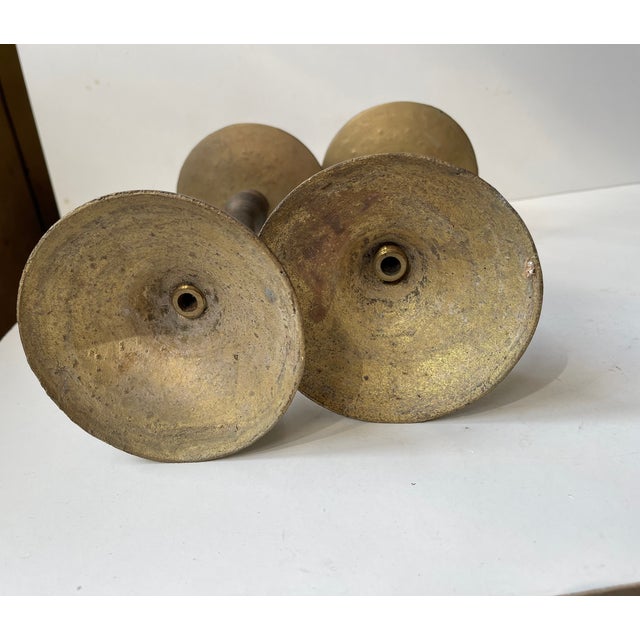 Brown Vintage Moroccan Altar Candleholders in Engraved Brass, 1960s, Set of 2 For Sale - Image 8 of 10