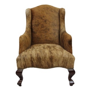 Children's Wingback Vanity Chair in Brown Cowhide For Sale