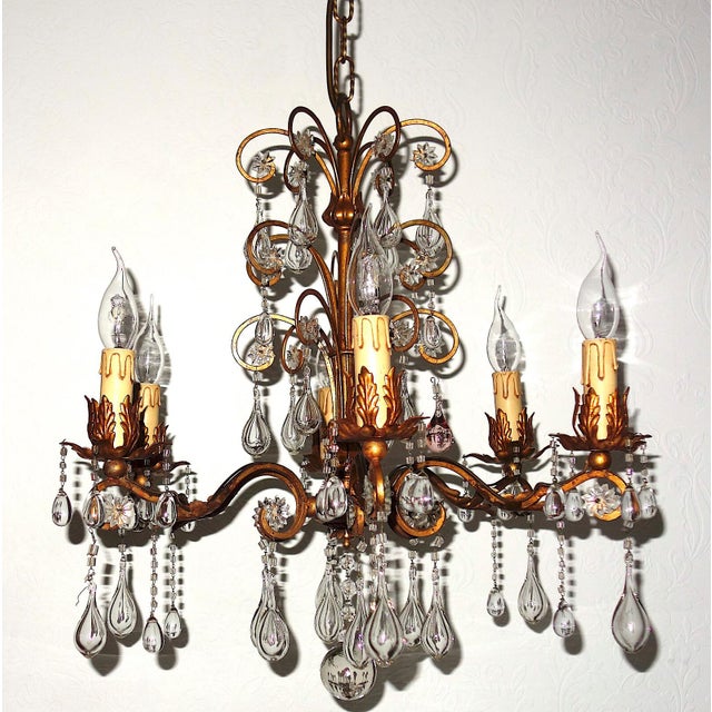 Antique Art Nouveau Gilded Metal and Murano Glass Drop Chandelier, 1920s For Sale - Image 13 of 14