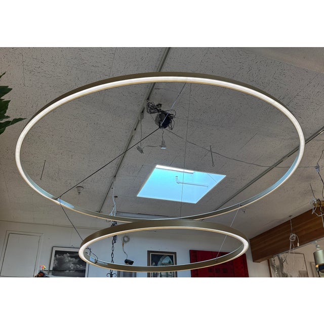 Mid-Century Modern Double Ring Pendant Lighting For Sale - Image 3 of 12