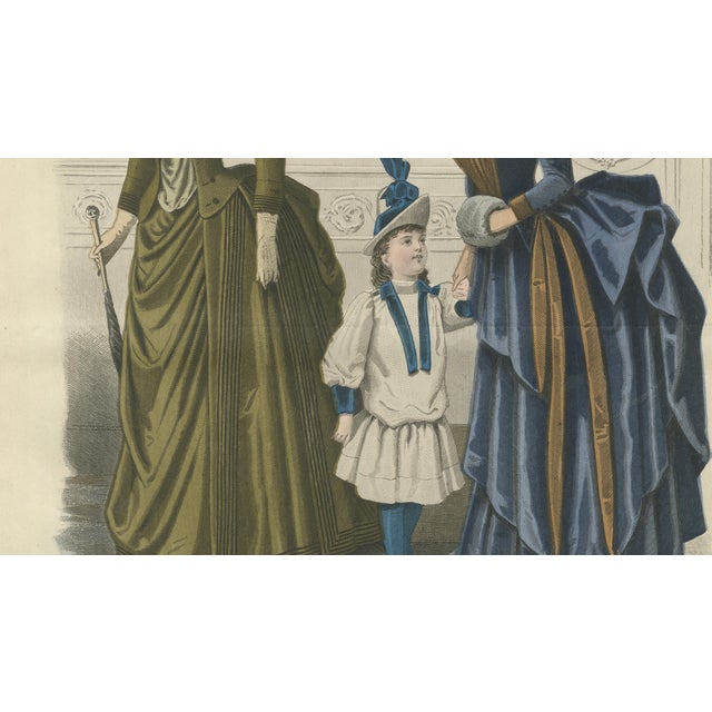 Black French Fashion Print, Parisian Ladies and Child Interior Scene, 1887, Paper For Sale - Image 8 of 10