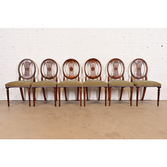 A gorgeous set of six French Regency Louis XVI style side chairs or dining chairs By Bevan Funnell Ltd. USA, Circa Late...