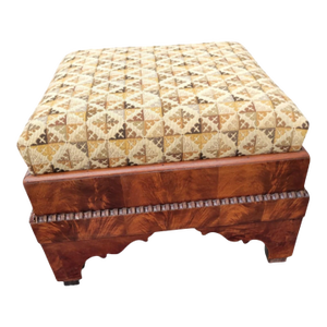 19th C American Empire Mahogany Footstool Refurbished New Upholstery