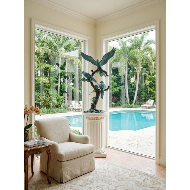 1980s Monumental Verdigris Bronze Parrots Sculpture on Tree Trunk Base For Sale - Image 10 of 12