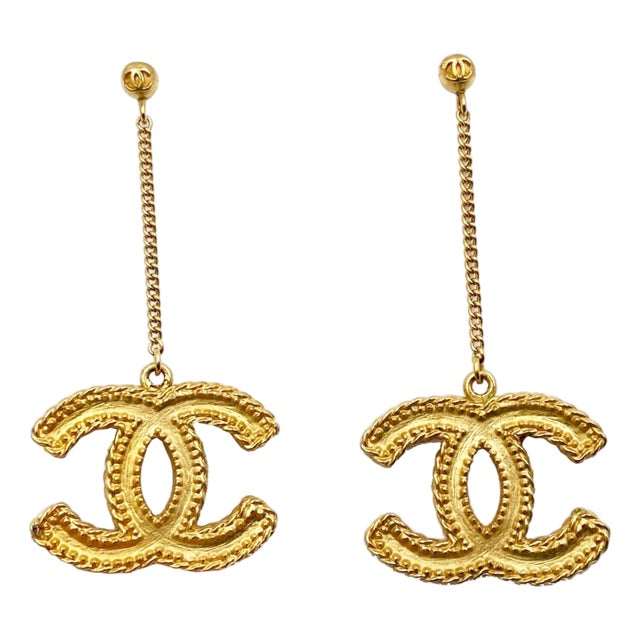 Chanel Classic Gold CC Dangle Piercing Earrings, Pair For Sale