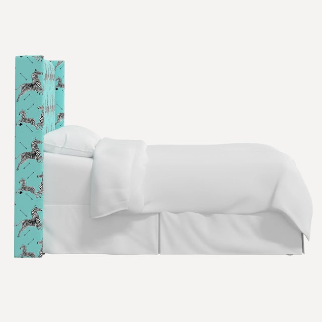 Not Yet Made - Made To Order Red from Scalamandre crafted by Cloth & Company Hudson Cal. King Headboard, Sky Blue Animal Print For Sale - Image 5 of 7