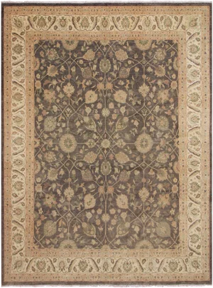 1990s Boho Chic Kafkaz Lt. Brown/Ivory Hand-Knotted Rug - 12'1 X 14'3