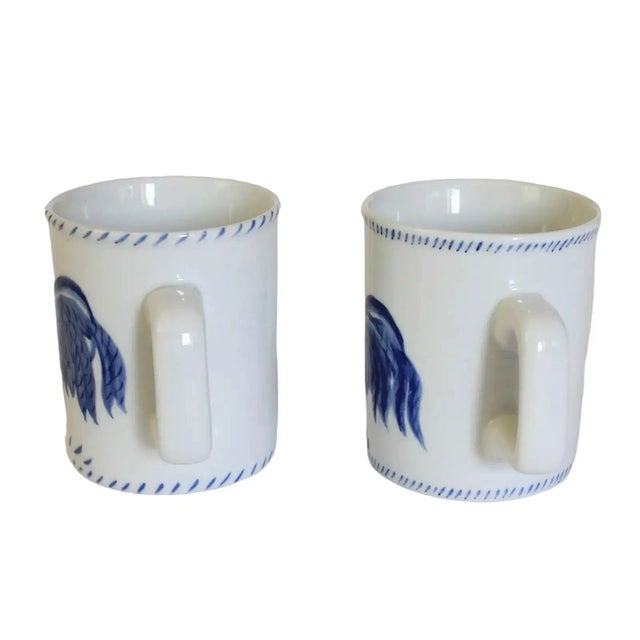 Farmhouse Vintage Pair of Blue & White Rooster Coffee Mugs For Sale - Image 3 of 7