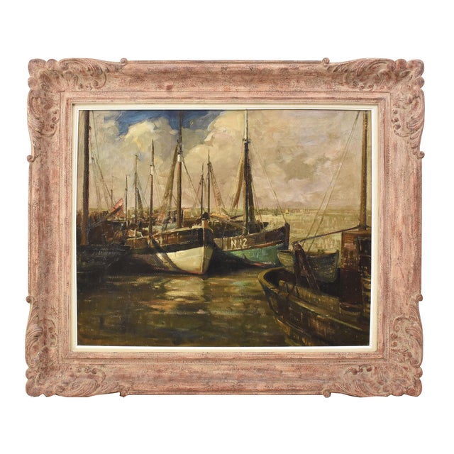 Pierre Verbeke, Marine Painting with Boats, 1920s, Oil on Canvas, Framed For Sale - Image 11 of 11