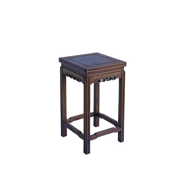 Wood Vintage Oriental Simple Geometric Apron Square Brown Side Table For Sale - Image 7 of 8
