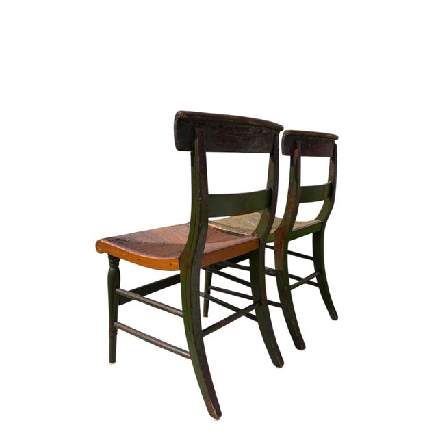 This charming matched pair of Hitchcock-style chairs have solid hardwood frames,mortise-and-tenon joinery with hand turned...