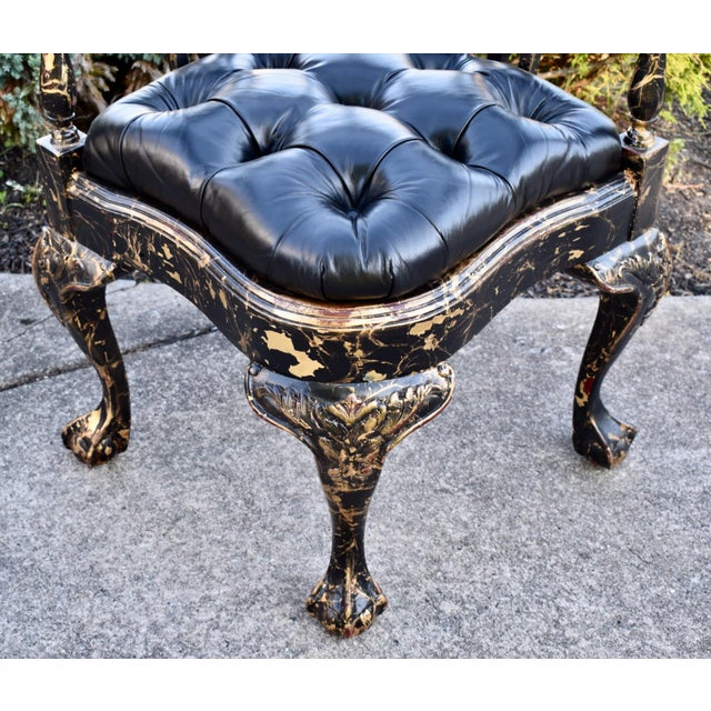 Vtg. Corner Chair Black Lacquer Gilt Chippendale Roundabout For Sale - Image 14 of 16