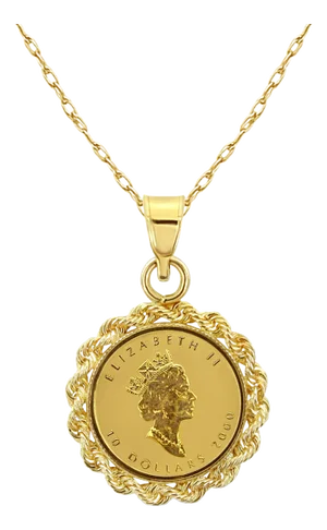 1/4OZ Queen Elizabeth Canadian Maple Leaf Necklace with Rope Bezel 16"