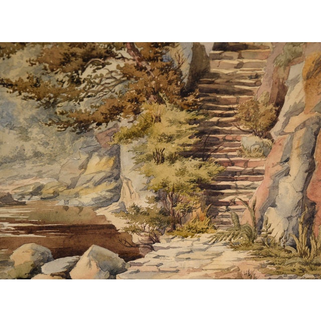 Stone Steps by the River - Late 1800s Watercolor on Paper by Lucy Cooper For Sale In Monterey, CA - Image 6 of 7