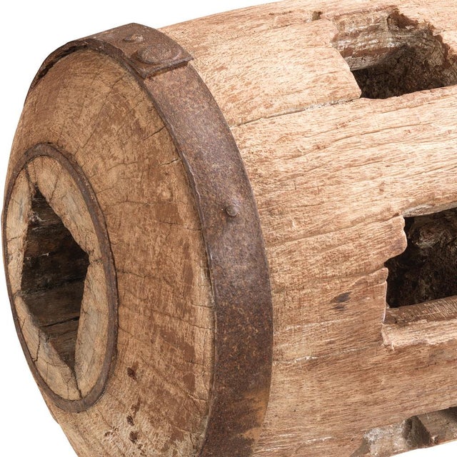 Vintage Wooden Cart Hub on Stand, 1950s For Sale - Image 4 of 7