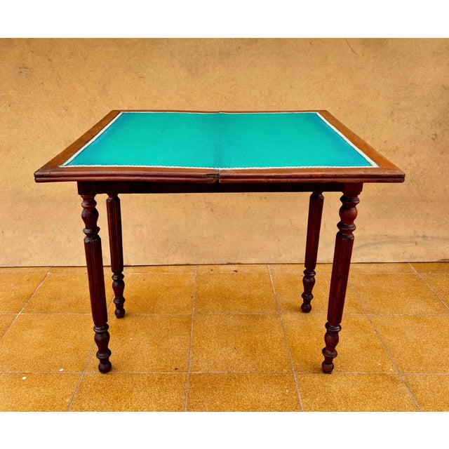 Wood Antique Oak Games Table with Green Felt Top, Early 20th Century For Sale - Image 7 of 11