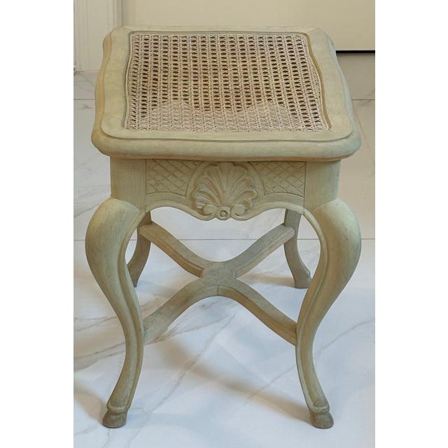 Vintage French Louis XV Style Wooden Stool / Vanity Stool With Caned Seat For Sale - Image 10 of 17