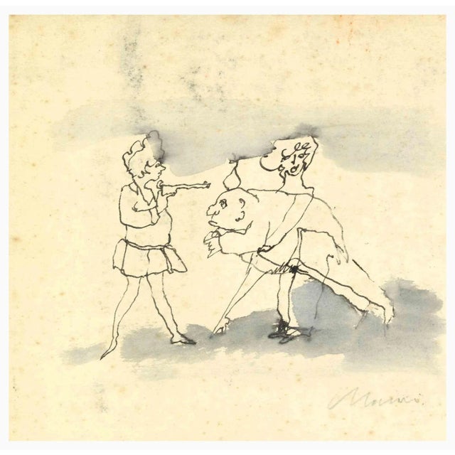 Sister and Sister in Law is a China ink Drawing realized by Mino Maccari (1924-1989) in the Mid-20th Century. Hand-signed...