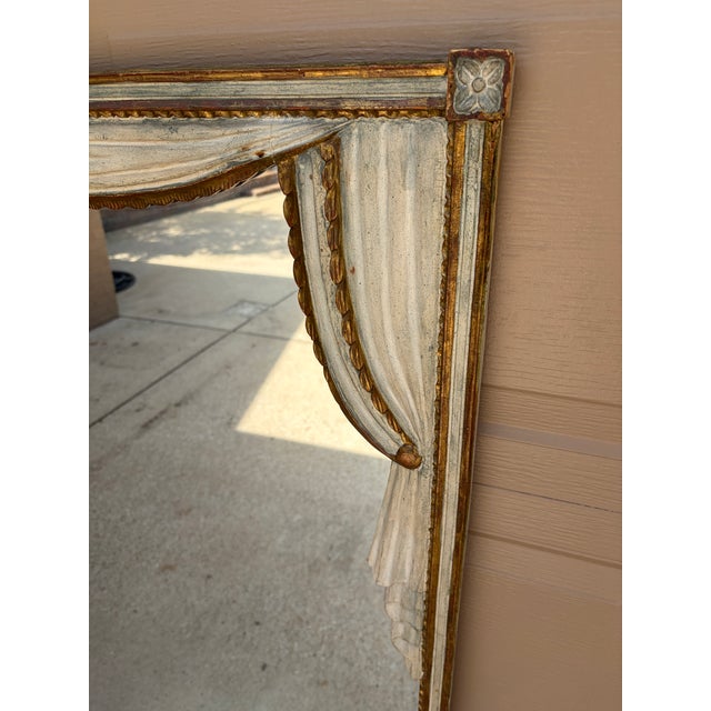 Gold Large Hollywood Regency Trompe l'Oeil Draped Giltwood Mirror For Sale - Image 8 of 10