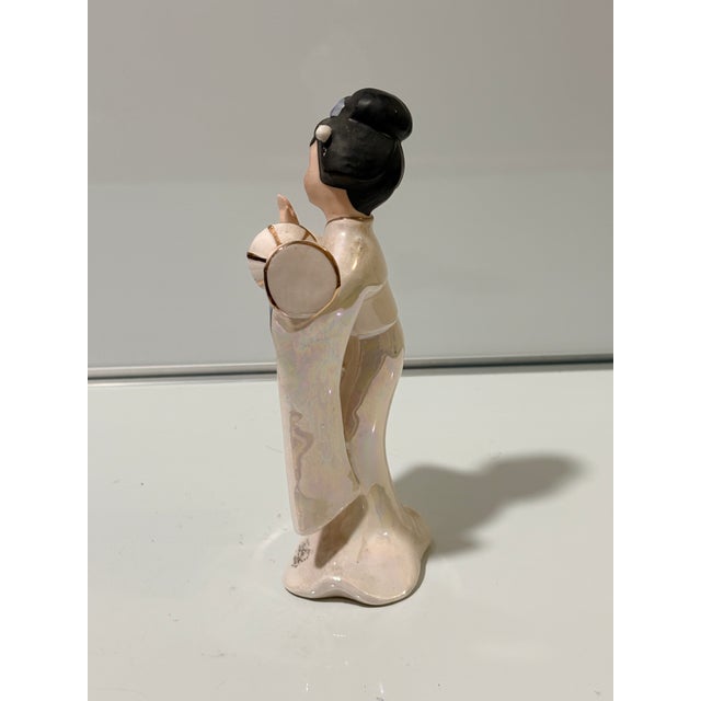 1950s 1950s Japanese Geisha Porcelain Figurine With Fan For Sale - Image 5 of 7